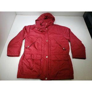 Eddie Bauer Red Hooded Full Zip Windbreaker Parka Coat Jacket Womens Size Large